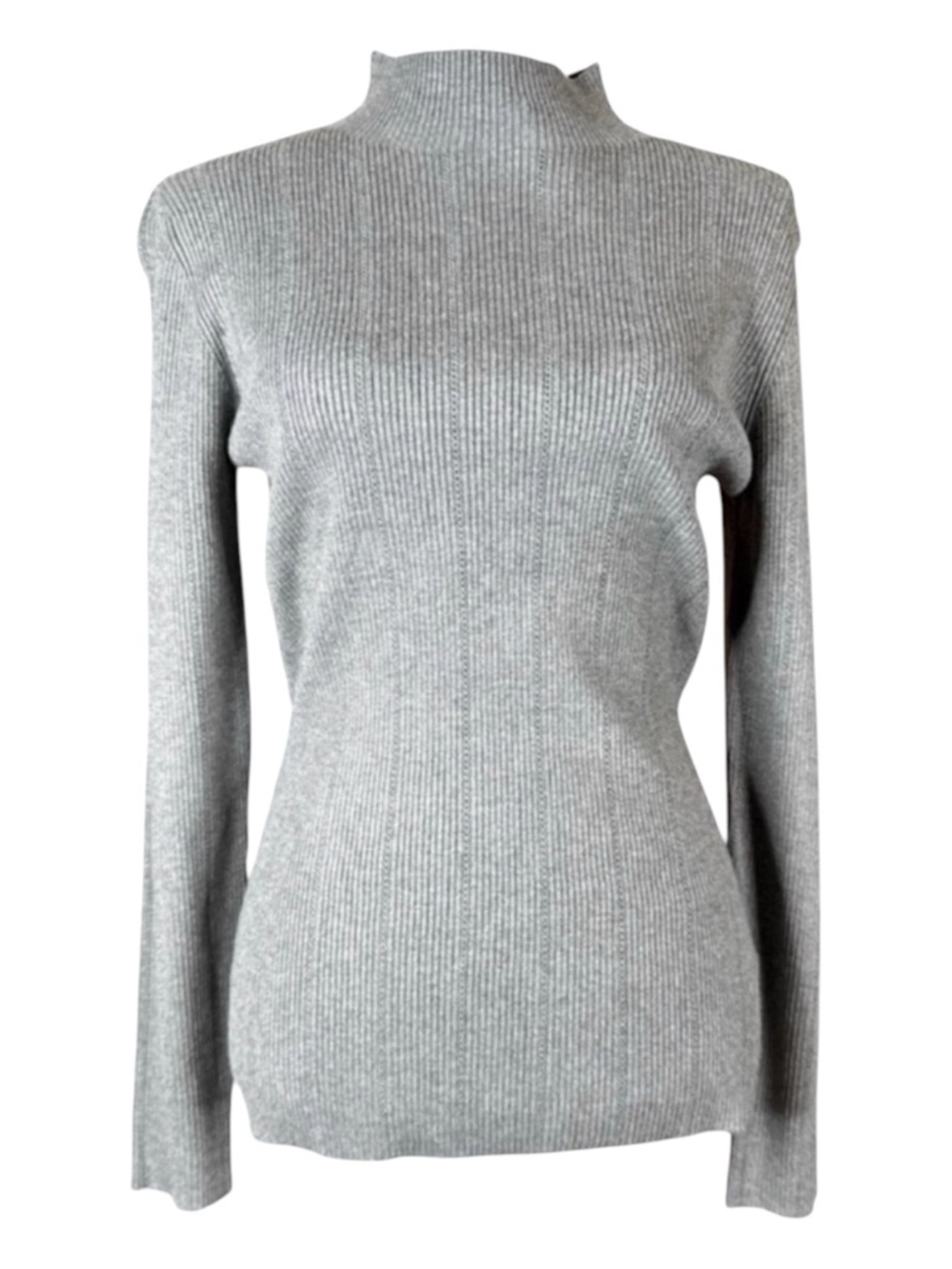 LEO & NICOLE (Macy's) Mock Neck Ribbed Long Sleeve Heather Gray Sweater, Size M.